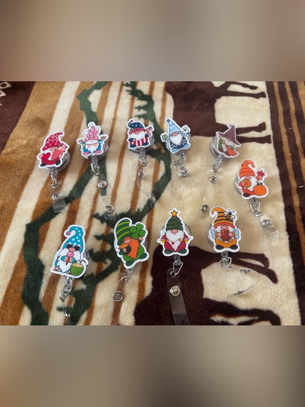 Cute Holiday Gnome Badge Reel Set - Colorful Cartoon Designs